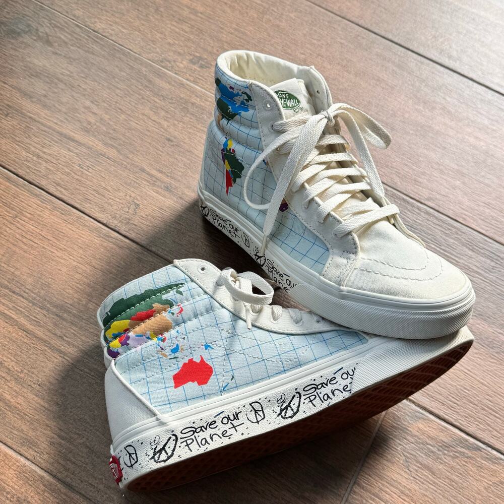 VANS Save Our Planet x Sk8-High Tops Women’s Size 7 Men’s 5.5 Sneakers Globe